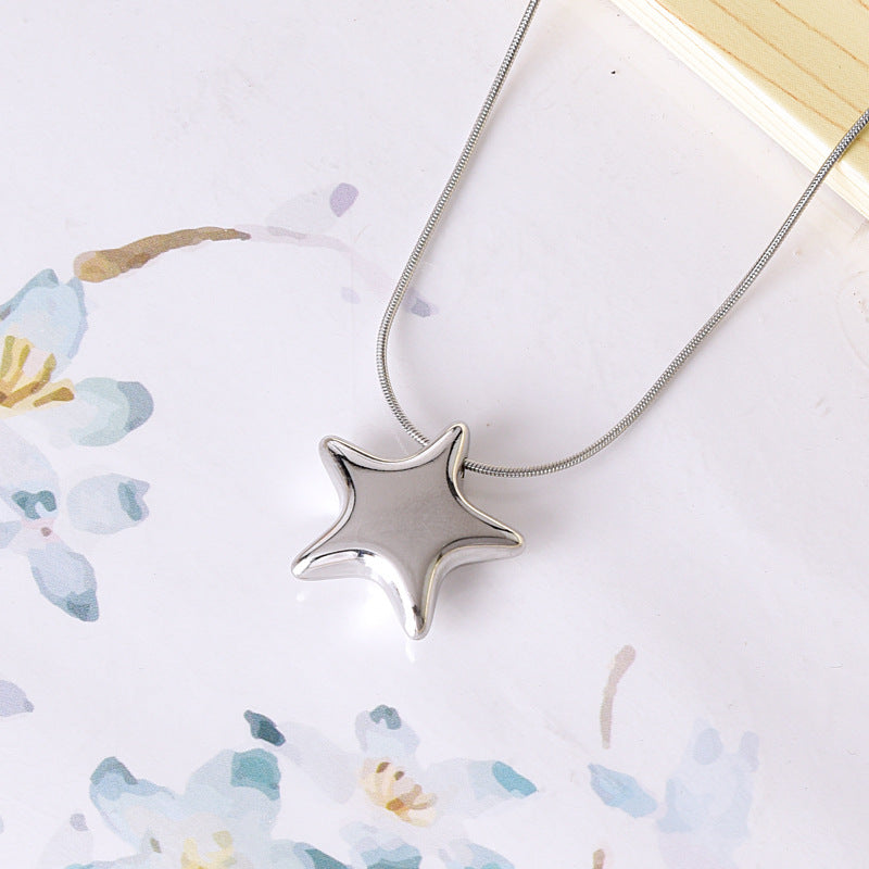Wholesale Titanium Steel Gloss Five-pointed Star Clavicle Chain  Necklace