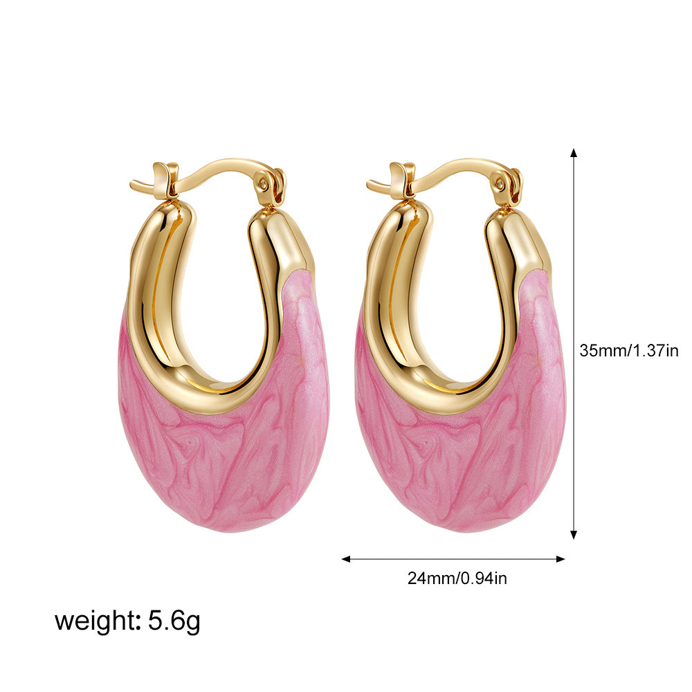 Wholesale  Stainless Steel Oil Drop Color Enamel U-shaped Earrings