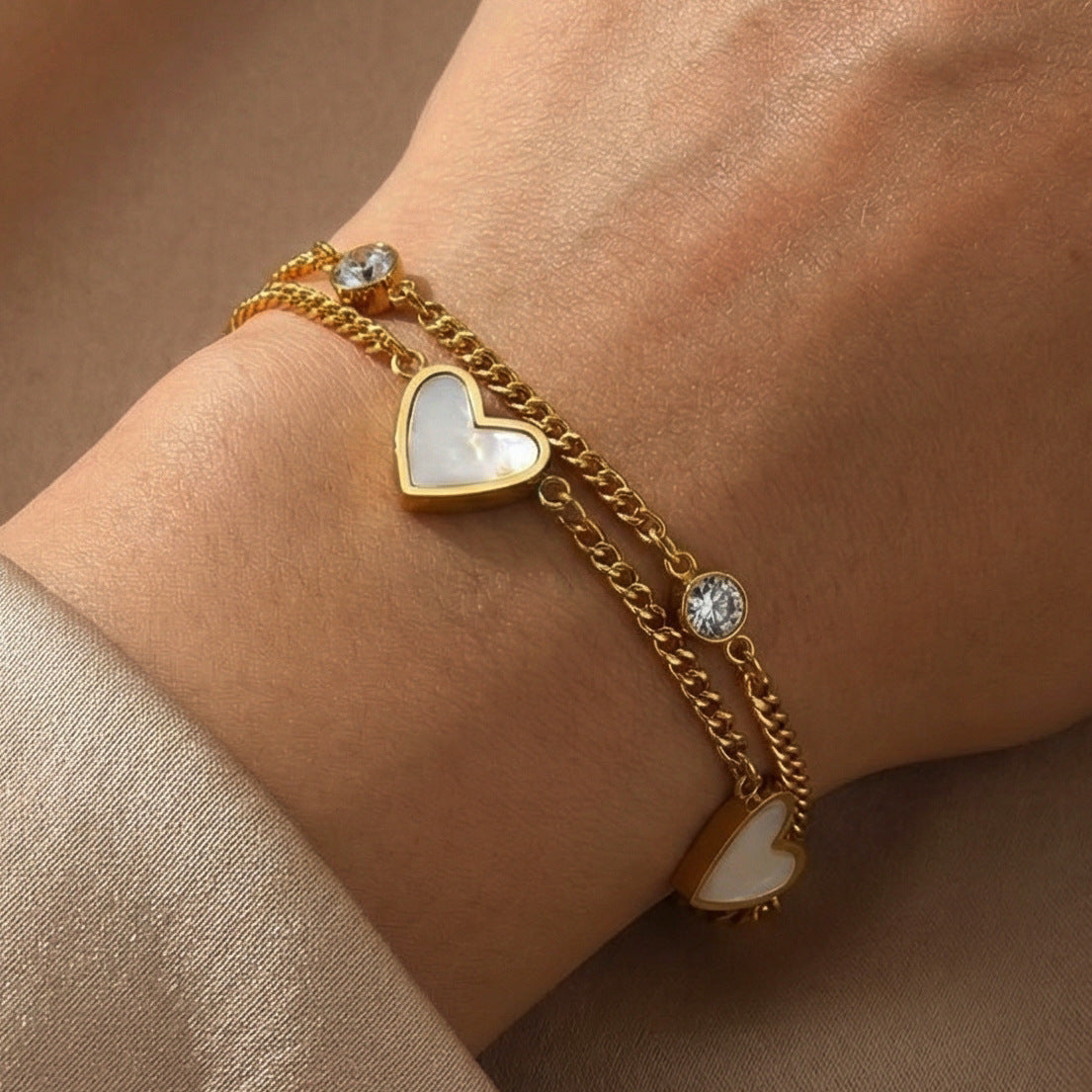 Wholesale Chic Love Zircon Bracelet,  18K Gold Plated Stainless Steel,  Fashion Jewelry Accessory