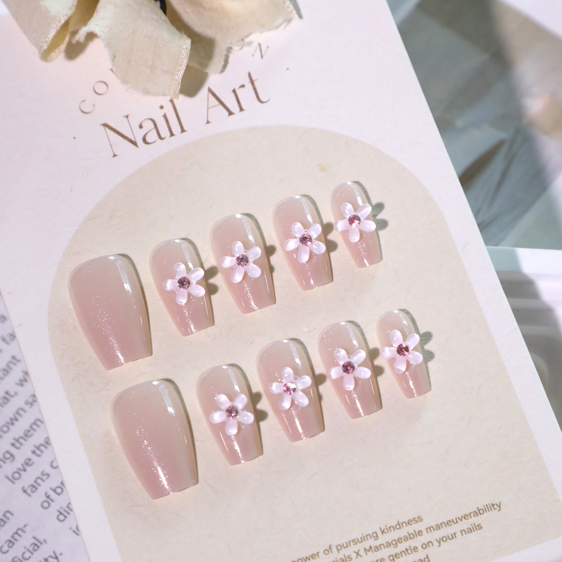 Wholesale 24 Pieces/box Pearlescent Pink Bow Nails Kits Nail Stickers
