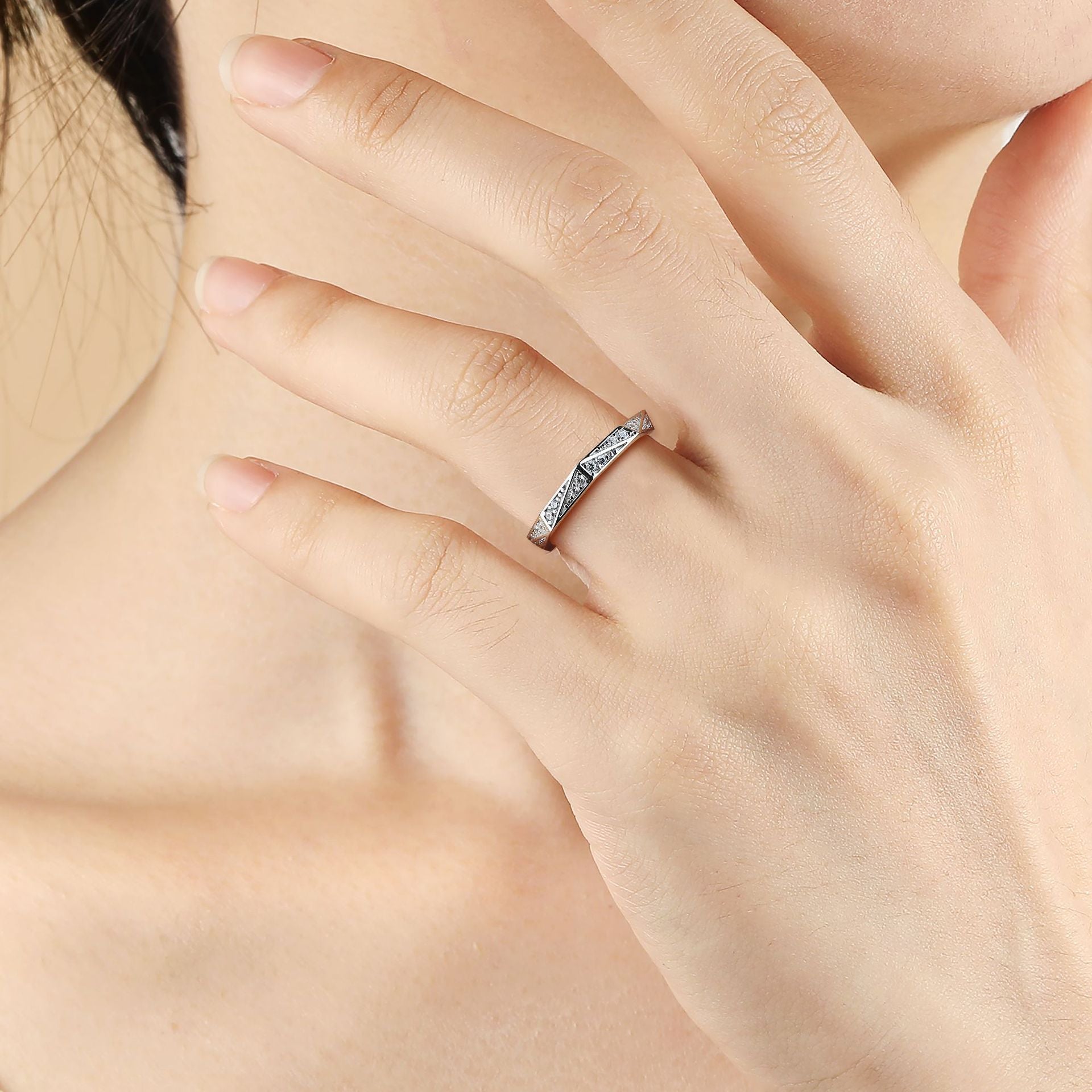 Wholesale  S925 Sterling Silver Row Diamond Ring  Light Luxury Full Diamond Silver Row Ring