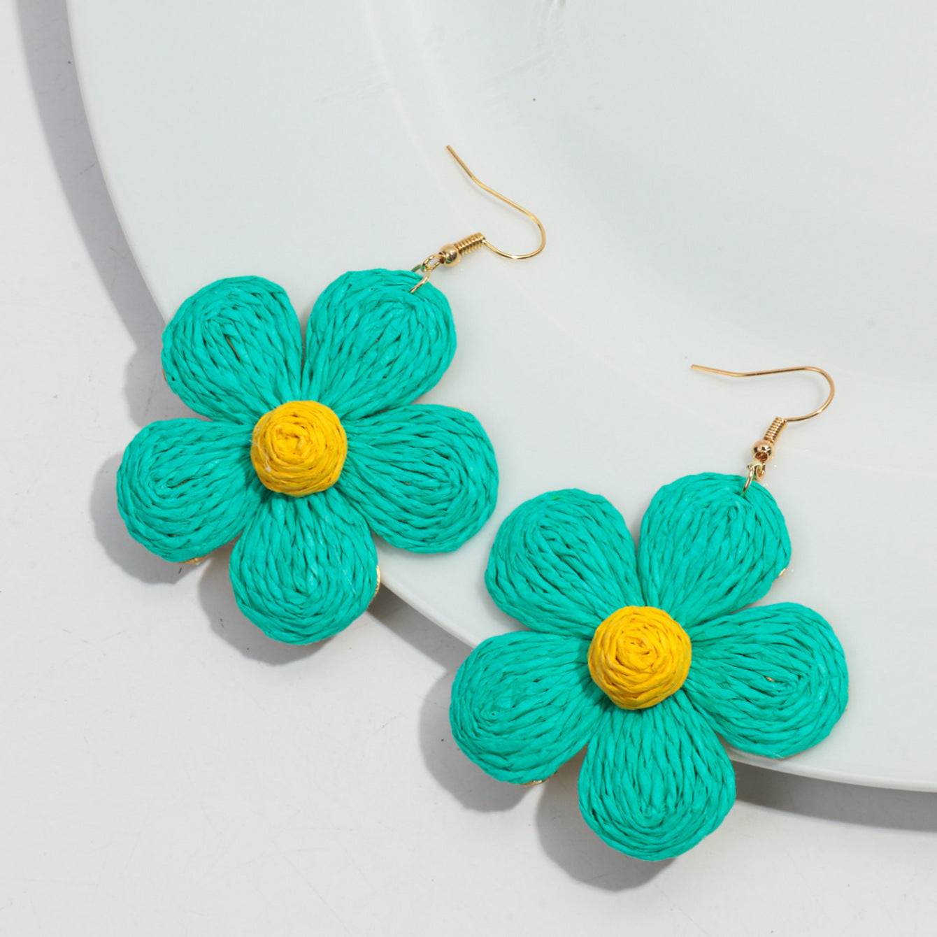 Wholesale Bohemian Handmade Raffia Flower Earrings Summer Seaside Vacation Fashion Accessory