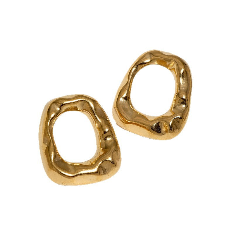 Wholesale Gold Plated Stainless Steel Geometric Irregular Earrings Minimalist Hollow Out Trendy Jewelry Accessory For Party Gift Boutique Resale