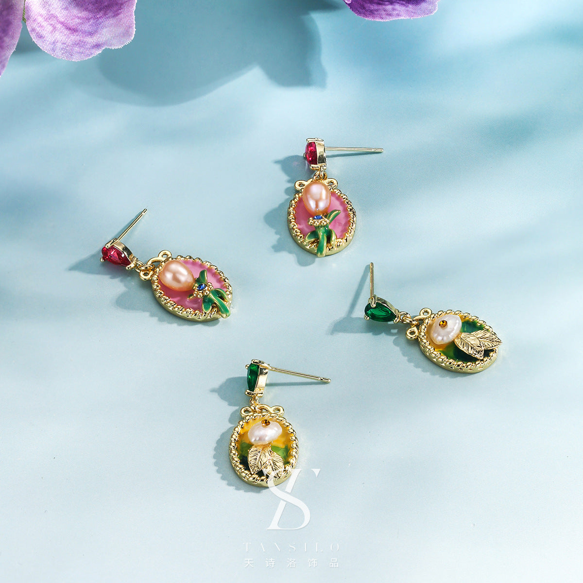 Wholesale  Natural Agate Stone Oil Painting Necklace Light Luxury  Beaded Necklace