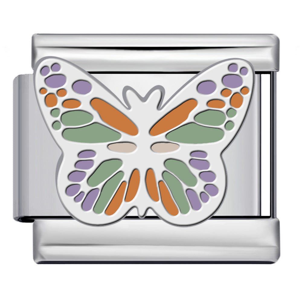 Wholesale  Italian Module  Butterfly Series DIY Charms Titanium Steel Welded Oil Drop Watch Strap Charms