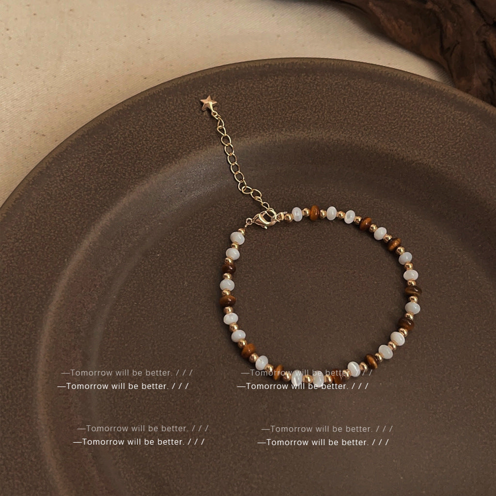Wholesale Retro Natural Tiger Eye Stone Clavicle Necklace Copper Electroplated Fashion Jewelry Accessory