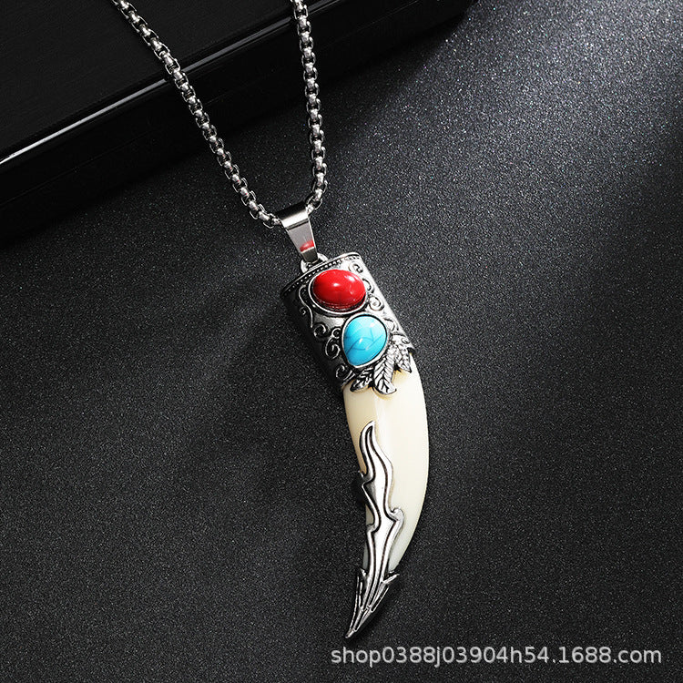 Wholesale Titanium Steel Retro Ethnic Style Domineering Wolf Necklace