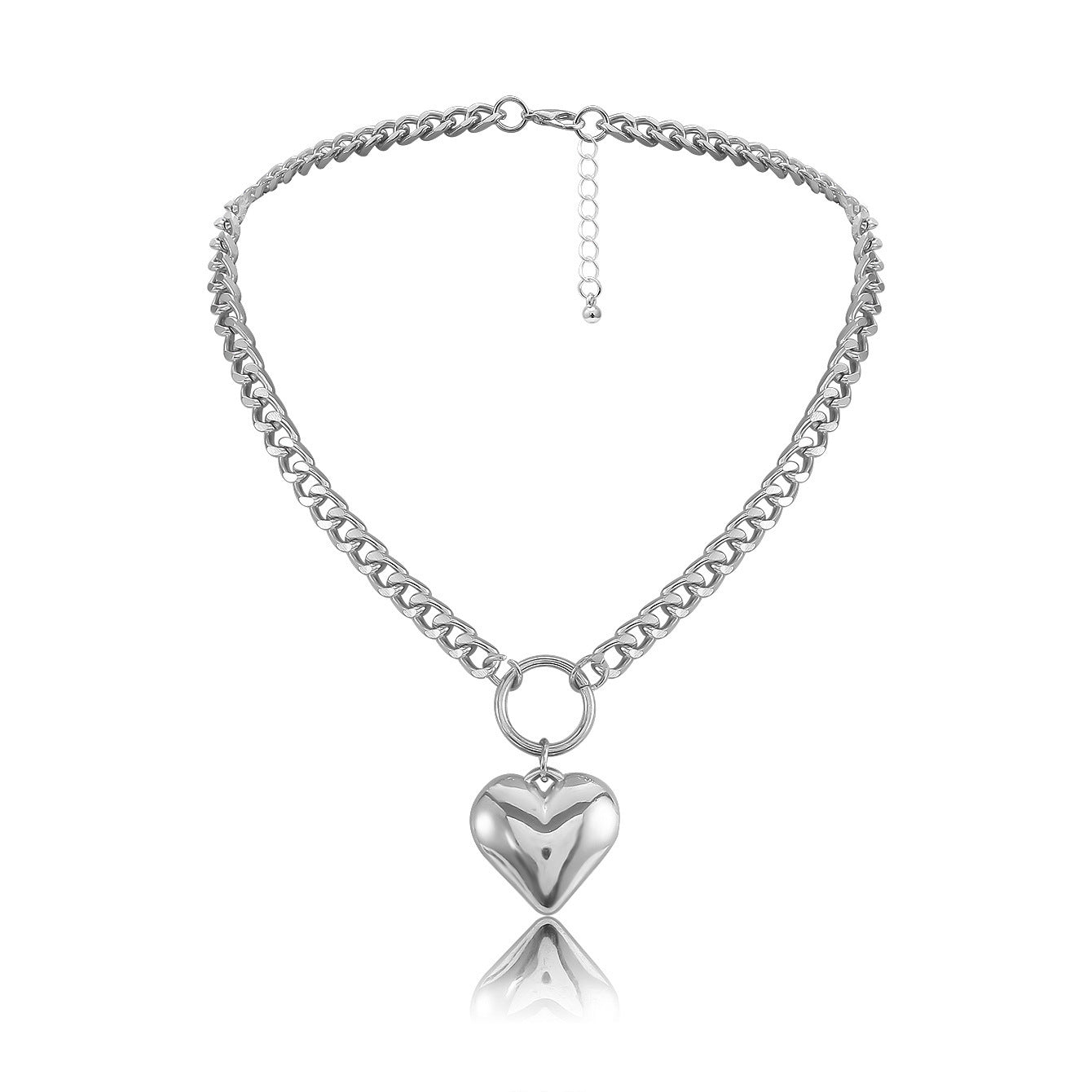 Wholesale exaggerated geometric thick chain heart-shaped necklace