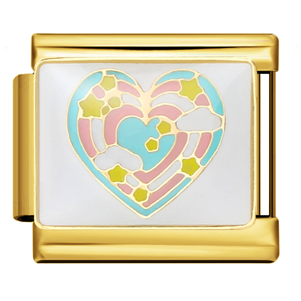 Wholesale Italian modularGold love titanium steel welding drip oil DIY bracelet