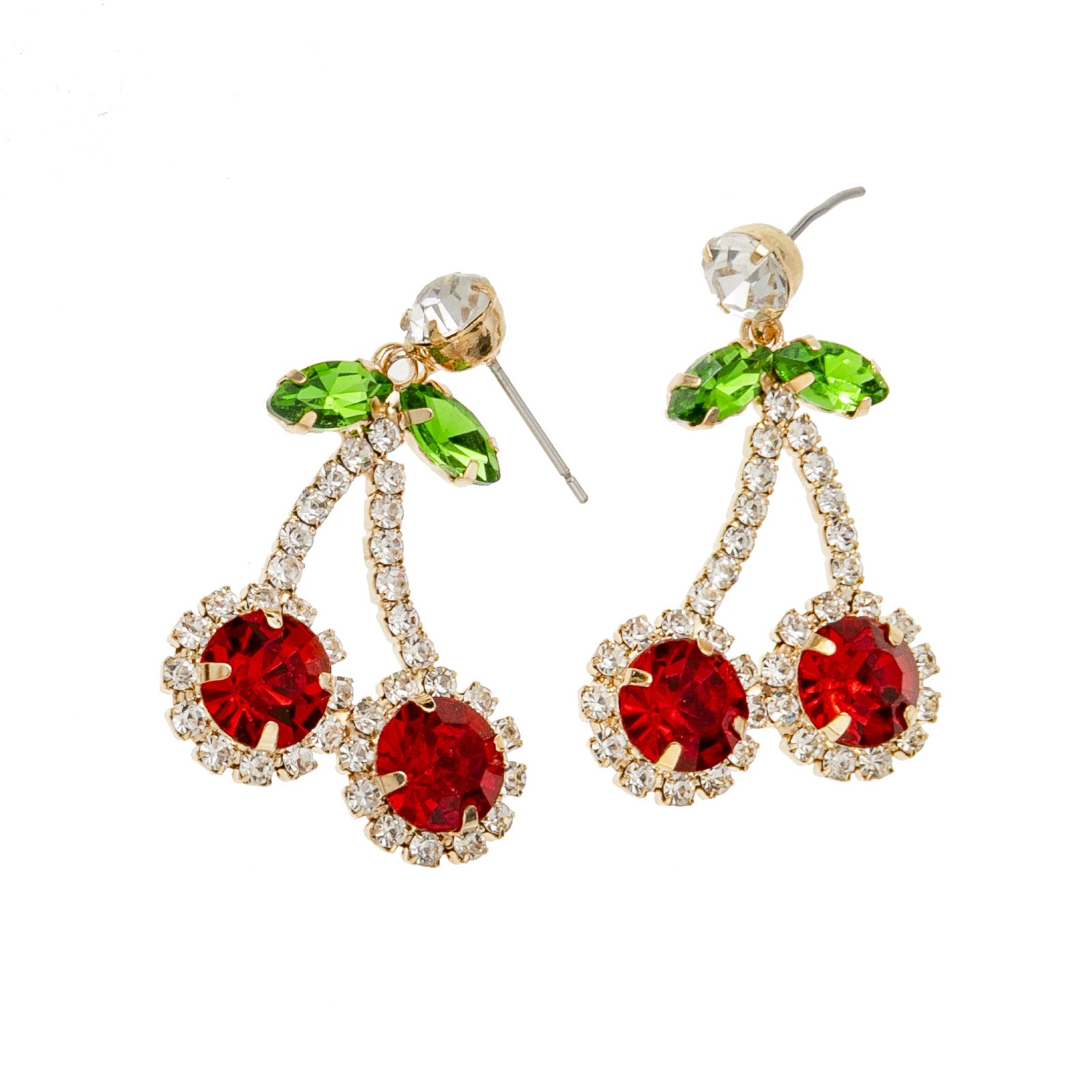 Wholesale Red rhinestone cherry drop earrings