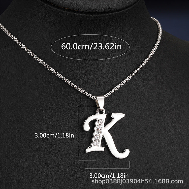 Wholesale Titanium Steel 26 Diamond-Encrusted English Letter Necklaces