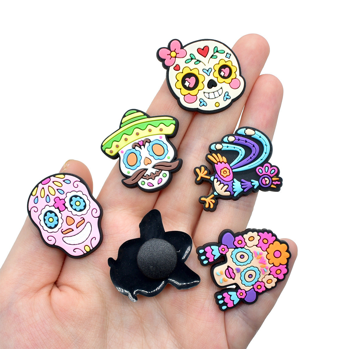 Wholesale Random 100pcs Day of the Dead  PVC Soft Rubber Shoe Buckle Decoration