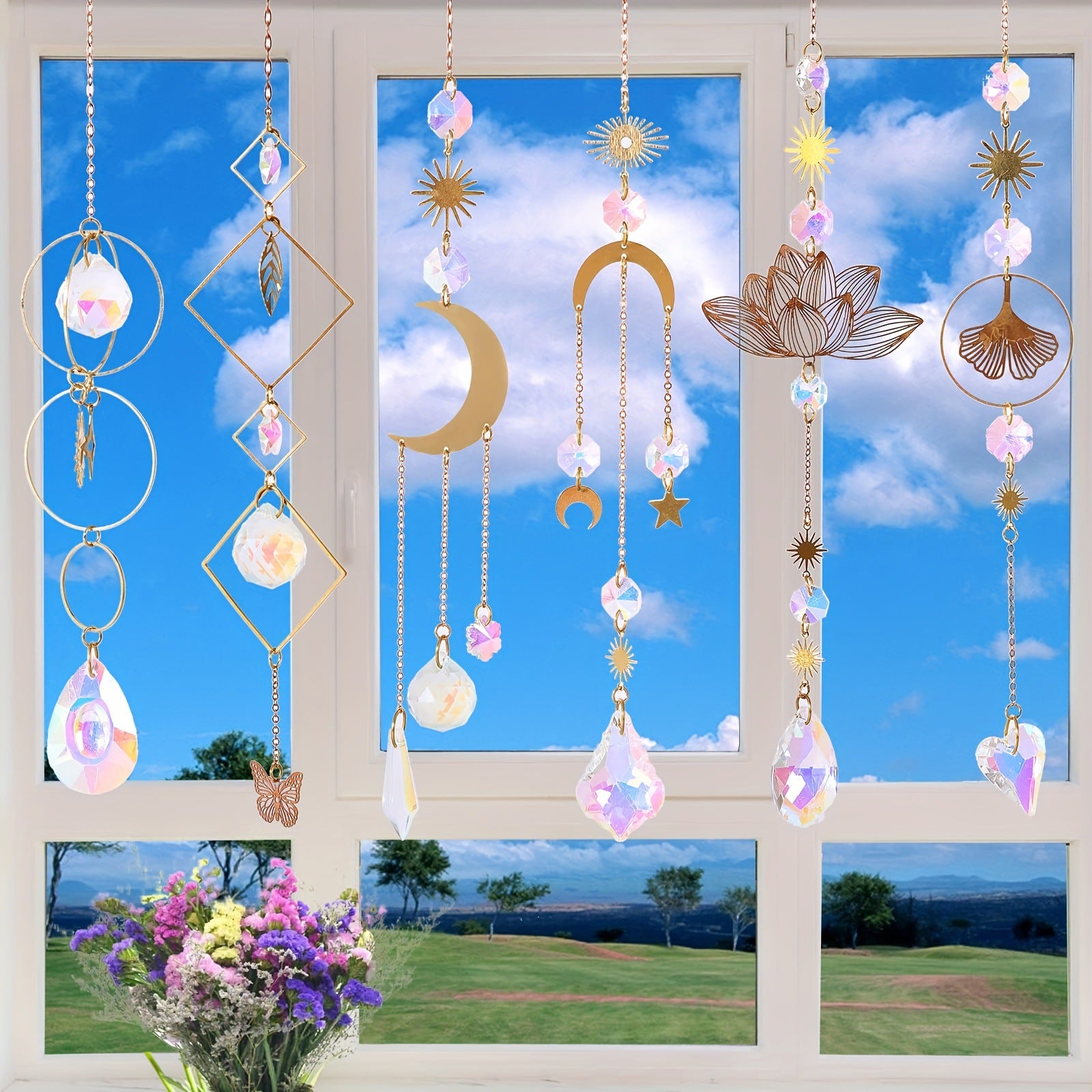 Wholesale Silver Petal Colorful Crystal Day Catcher Decoration