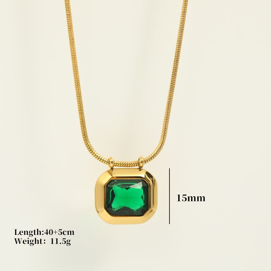 Wholesale Titanium Steel Plated with 18K Gold Zircon Gemstone Necklace