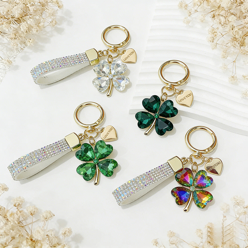 Wholesale Electroplated Zinc Alloy Four Leaf Clover Keychain Pendant - Korean Style Fashion Accessory for Bag Charm Boutique Resale