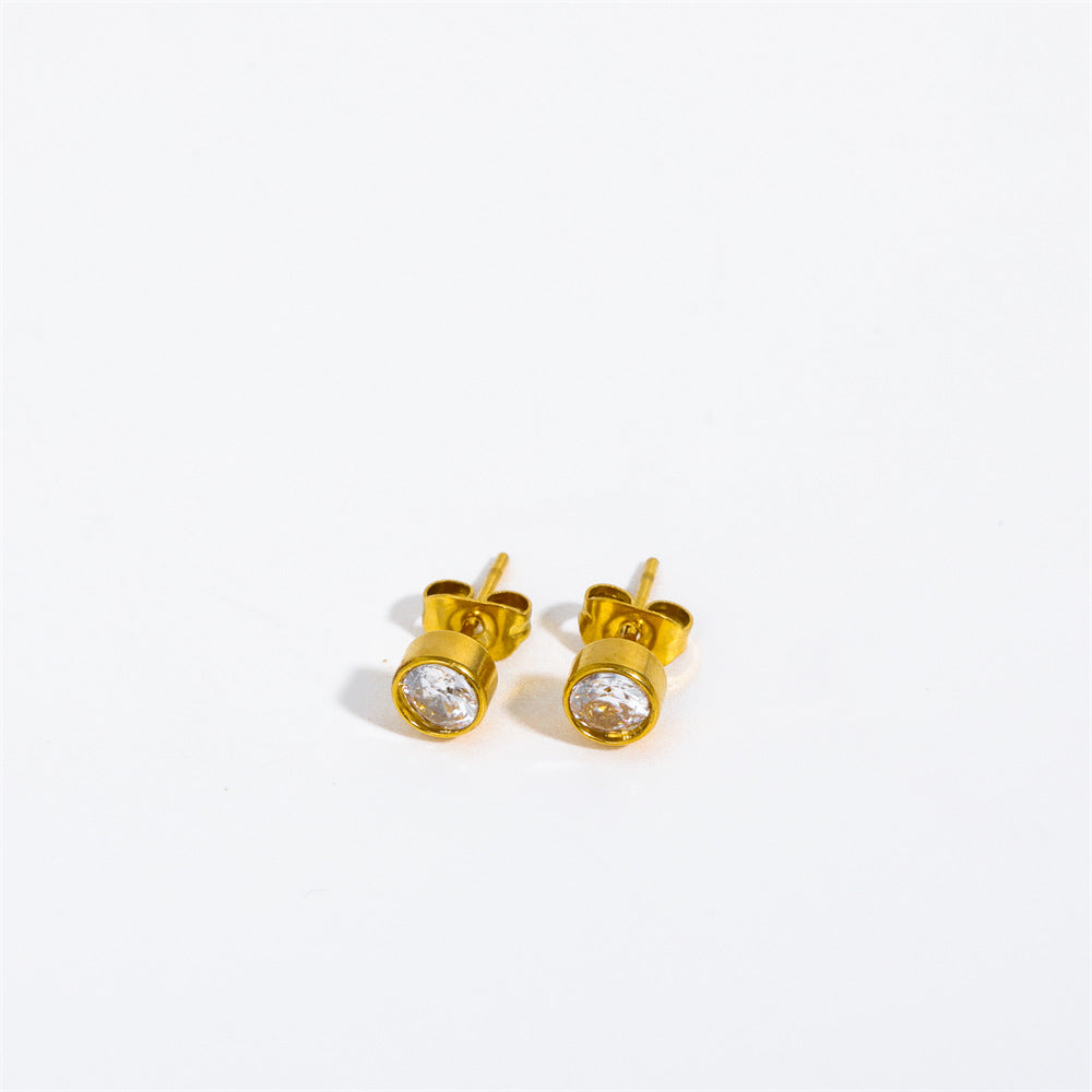 Wholesale Copper 18K Gold-plated Zircon, Twelve Zodiac Signs, Birthstones, Stainless Steel Earrings