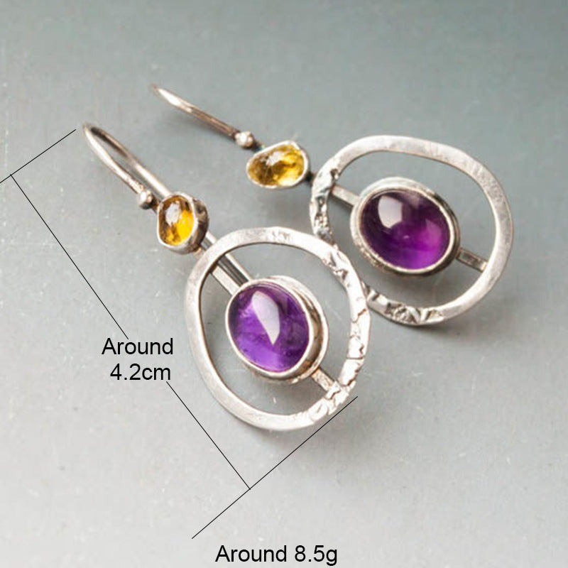 Wholesale Hollow purple oval stone earrings