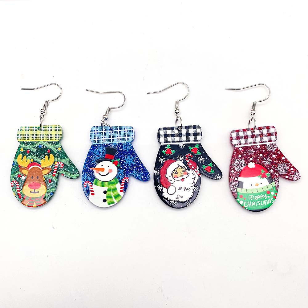 Wholesale Christmas Colorful Gloves Glitter Acrylic Earrings ACC-ES-ChenY069