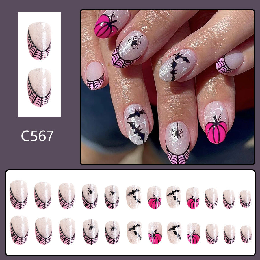 Wholesale 24 Pieces/box Halloween Short Press-on Nails Kits Nail Stickers ACC-NS-GuaiXL114