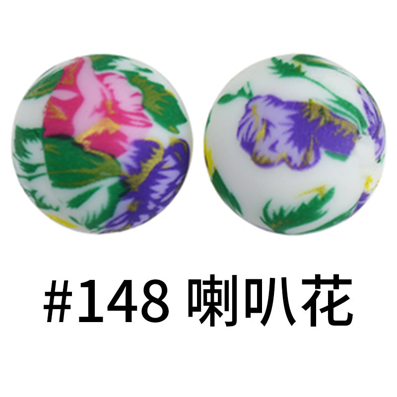 Wholesale 50pcs 15mm Western Style Leopard Skull Color Aztec Printed Silicone Balls Beads ACC-BDS-HeSheng006
