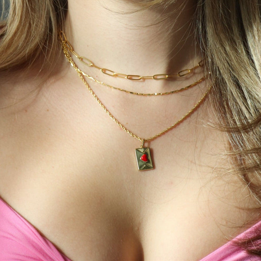 Wholesale Stainless Steel Heart Envelope Necklace