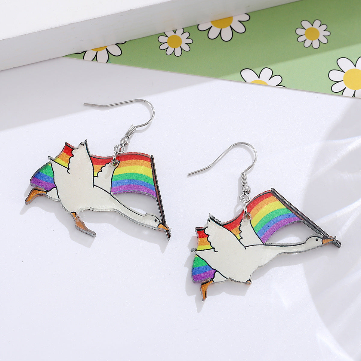 Wholesale Striped Rainbow Flag Goose Funny Earrings