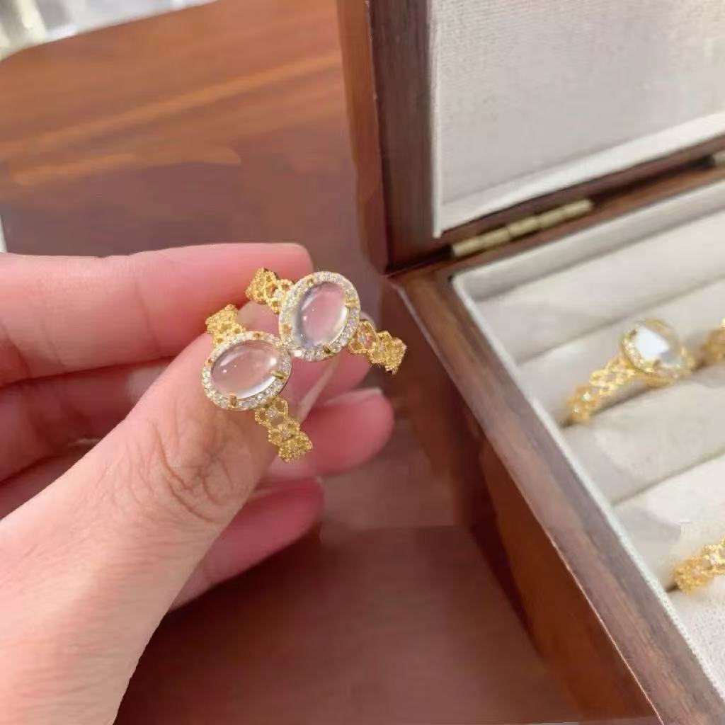 Wholesale Geometric Imitation Chalcedony Ring Boutique Resale Fashion Accessory Adjustable Opening Copper Zircon Jewelry