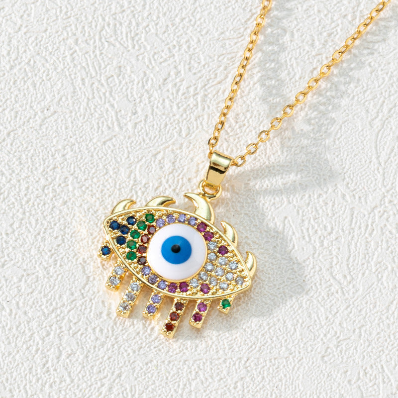 Wholesale Bohemian Evil Eye Pendant Necklace Copper Zircon Drop Oil Fashion Accessory Boutique Resale