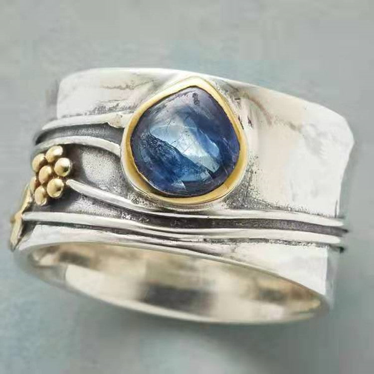 Wholesale Alloy Sea Blue Drop Ring Floral Leaf Design Women' s Jewelry Accessory Gift