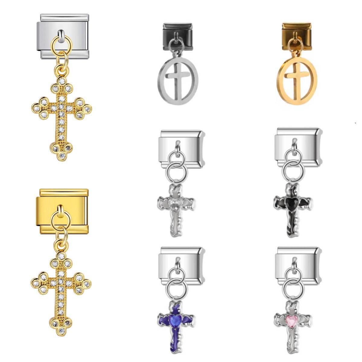 Wholesale Cross Pendant Hook Style Modular Italian Bracelet DIY Elastic Splicing Titanium Steel Watch Strap Chain Fashion Accessory