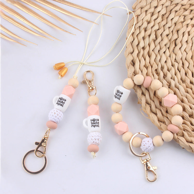 Wholesale Hemu Beads Silicone Beaded Wrist Keychain Handmade Beaded Lanyard Necklace ACC-KC-GuangTian041