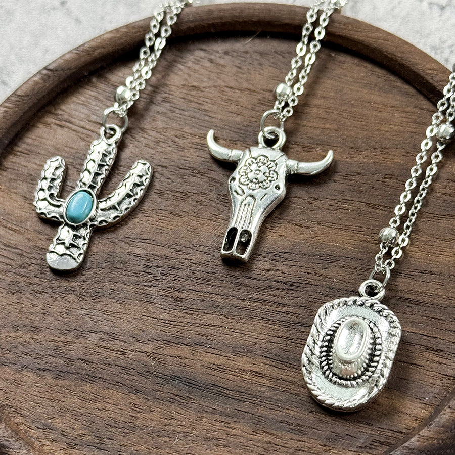 Wholesale Retro Cowboy Bull Head Boots Pendant Necklace Set Zinc Alloy Jewelry Accessory