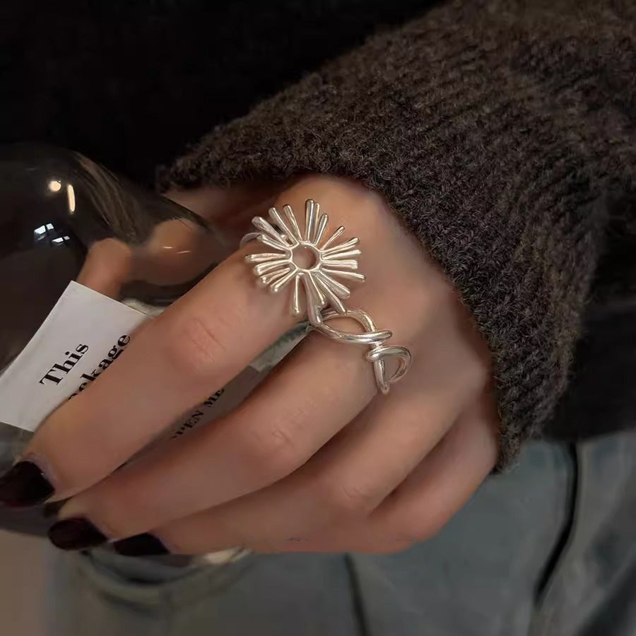 Wholesale Hollow Square Fireworks Ring  Silver Plated Irregular Personality Open Ring