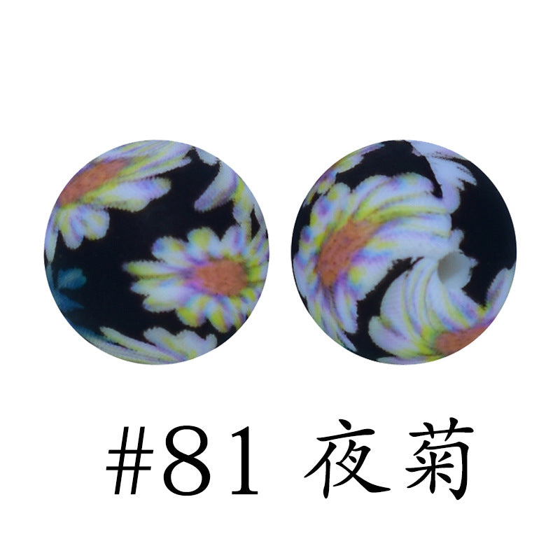 Wholesale 50pcs 15mm Western Style Leopard Skull Color Aztec Printed Silicone Balls Beads ACC-BDS-HeSheng009