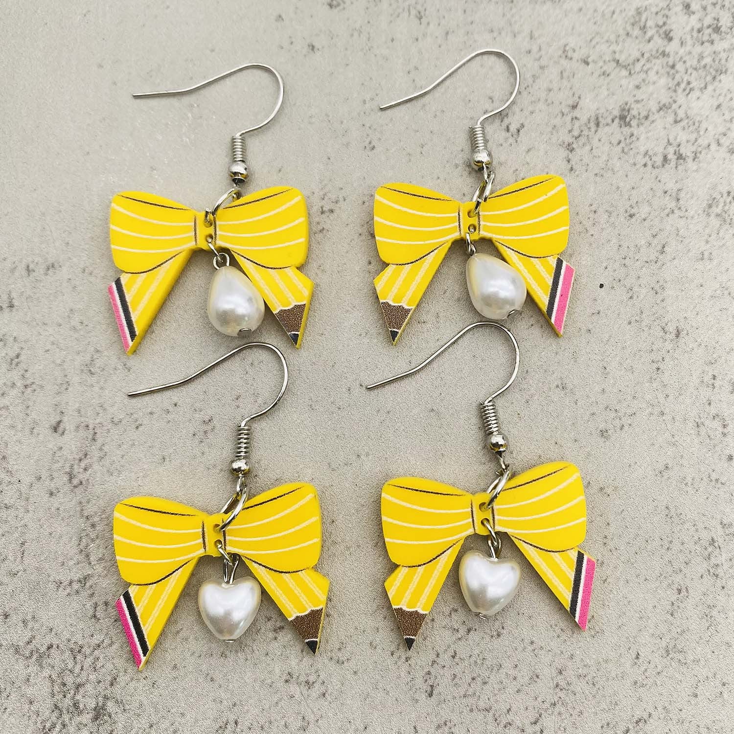 Wholesale Back to School Season Pencil Shaped Bow Acrylic Earrings ACC-ES-ChenY045