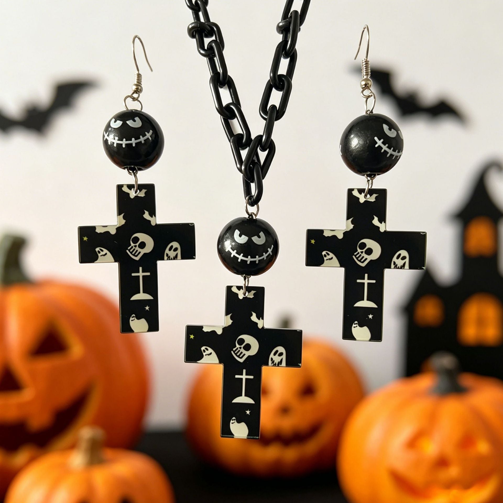 Wholesale  Acrylic Cross Earring Necklace Set Fashion Accessory Boutique Resale