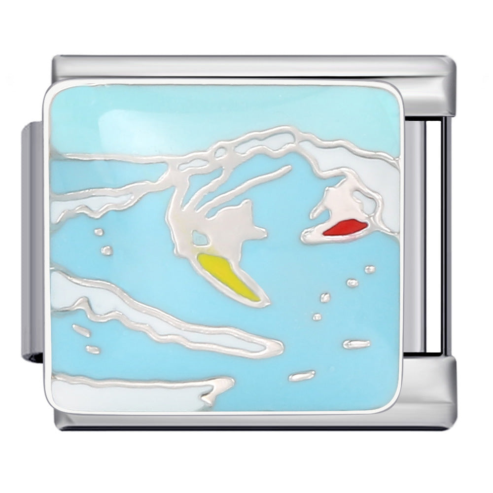 Wholesale  Italian Module Bracelet  Blue Ocean ElementsStainless Steel Welding Pattern DIY Charms