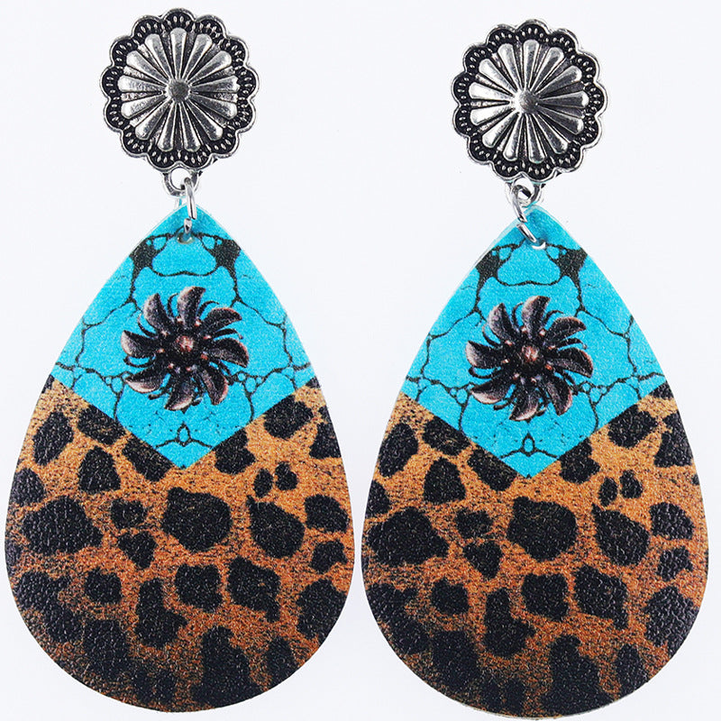 Wholesale Western Denim distressed cowboy boots cactus leather earrings