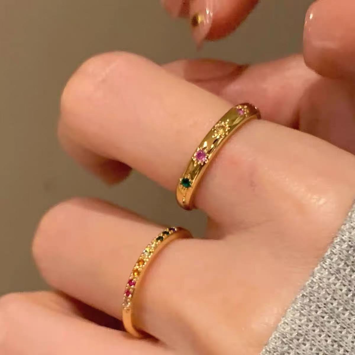 Wholesale Rainbow Titanium Steel Zircon Row Ring,  Trendy Style Fashion Jewelry Accessory for Women