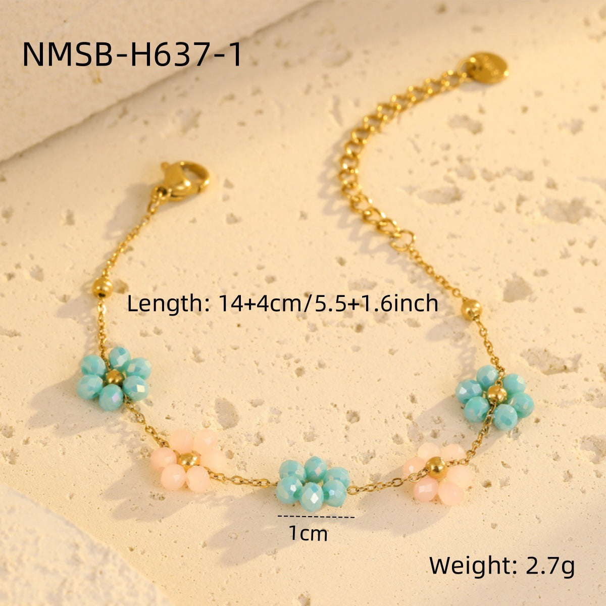 Wholesale Stainless steel Colorful Flower Beaded Bracelet