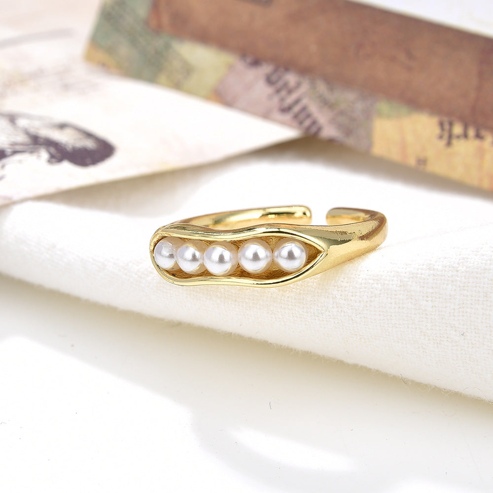 Wholesale Pea Baroque Zircon Electroplated Adjustable Ring