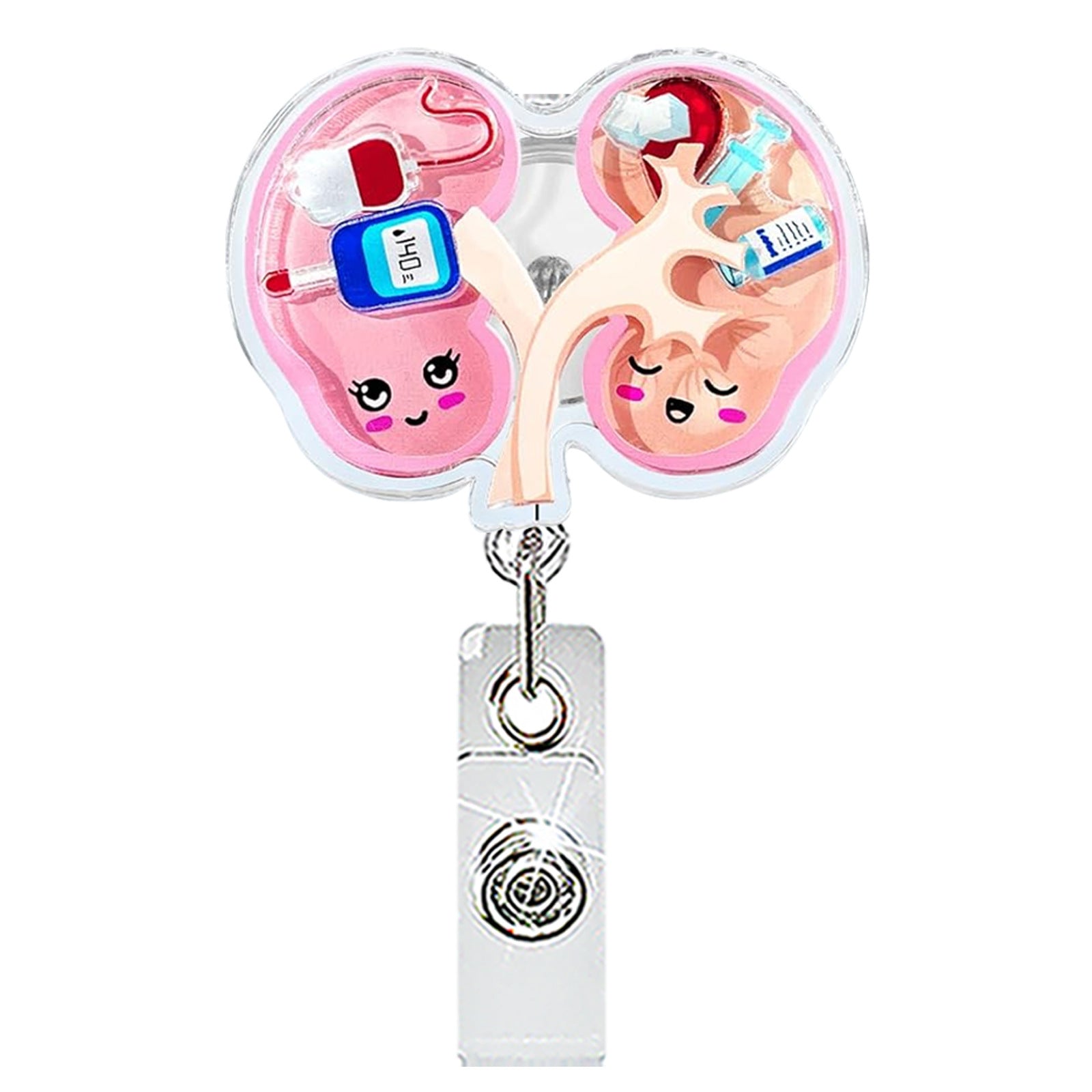 Wholesale Cute Acrylic Heart-Shaped Retractable Badge Holder - Pill Bottle Design for Doctor Nurse,  Rotating Clip,  Gift