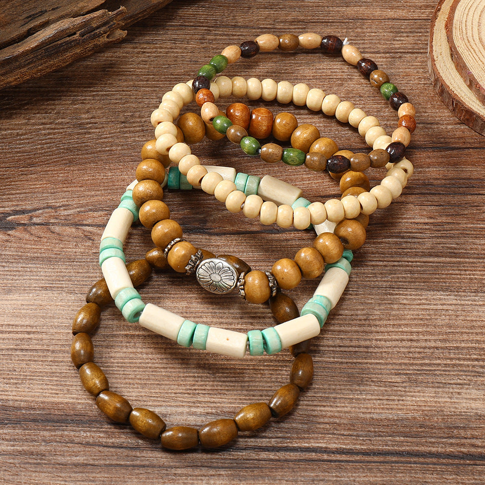 Wholesale Colorful Wooden Beads Flower Five-piece Bracelet
