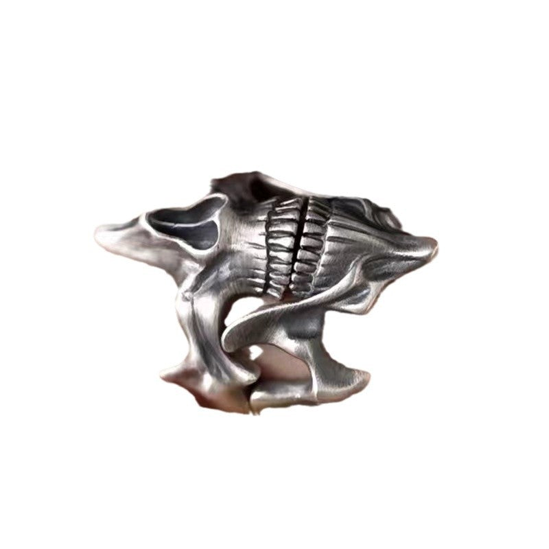 Wholesale Electroplated Zinc Alloy Retro Skull Ghost 2-in-1 Thai Silver Style Ring Men' s Fashion Accessory