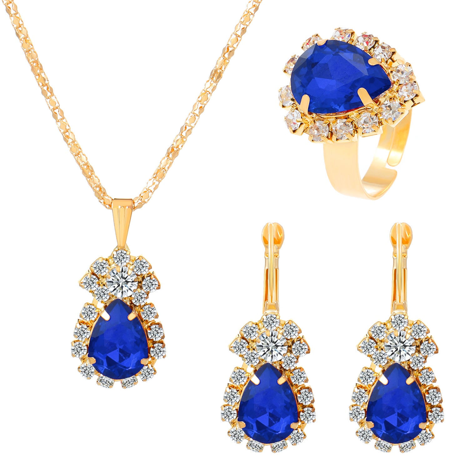 Wholesale Colorful rhinestone necklace earrings and ring set