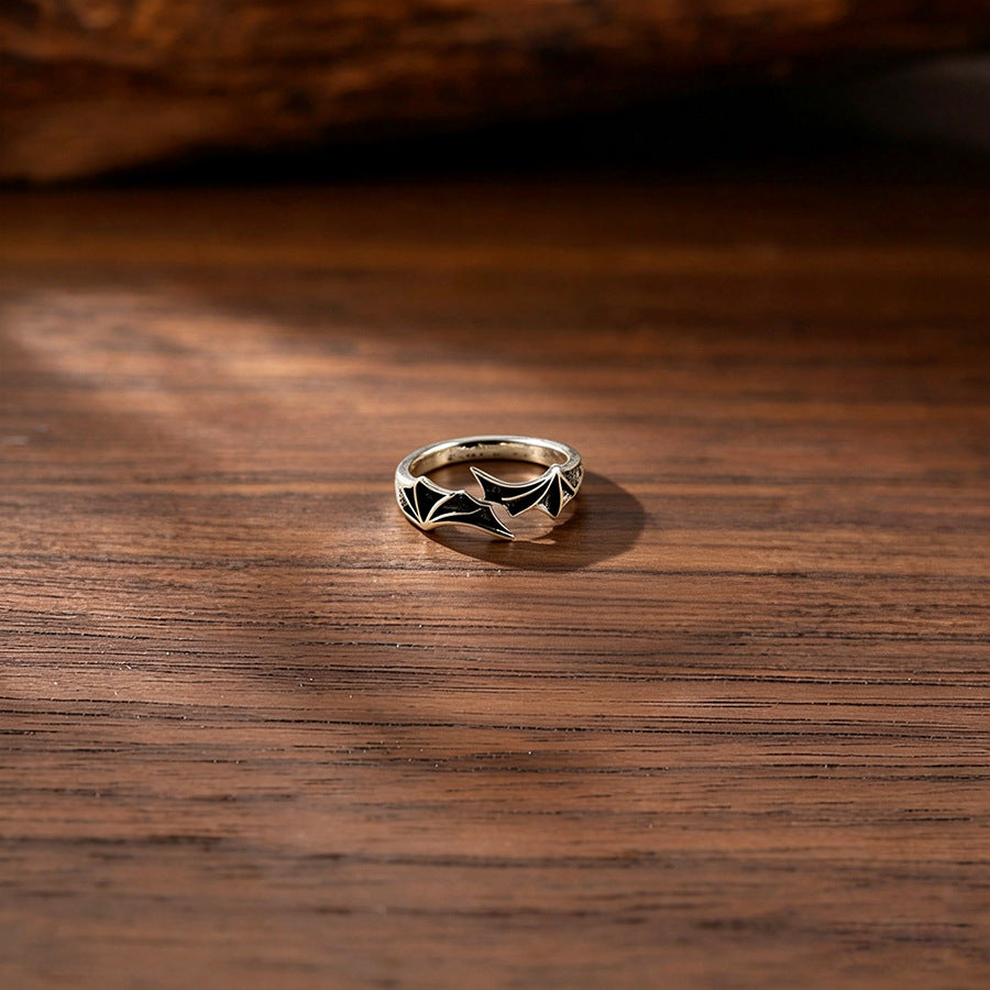 Wholesale Retro Gothic Bat Wing Ring Antique Silver Zinc Alloy Unisex Jewelry Gift