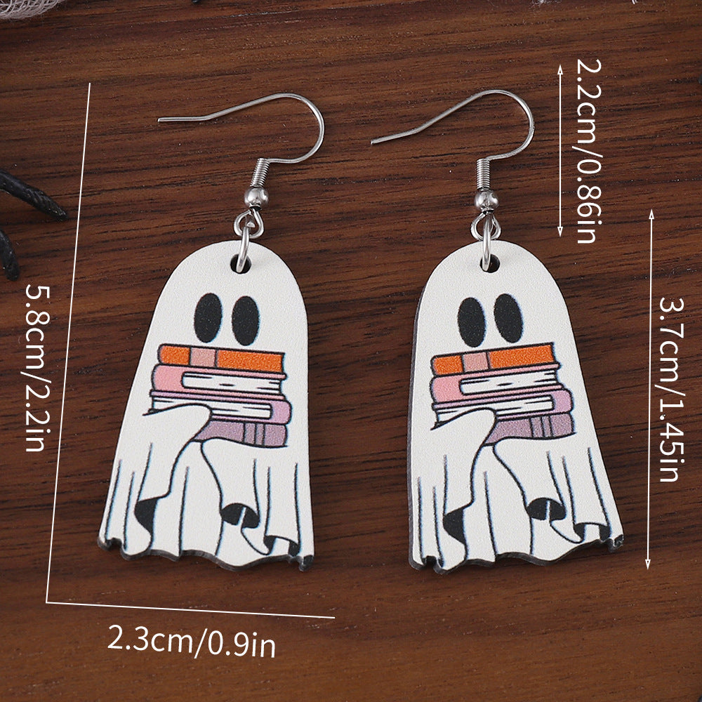Wholesale Halloween Book Ghost Earrings Wood Earrings Goth Theme Double-sided Earrings ACC-ES-ChuLian036