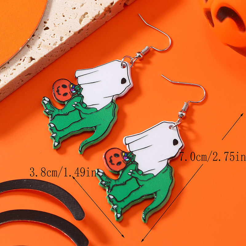 Wholesale Halloween Christmas Bell Little Dinosaur Cane Monster Double-sided Earrings ACC-ES-Haoc004