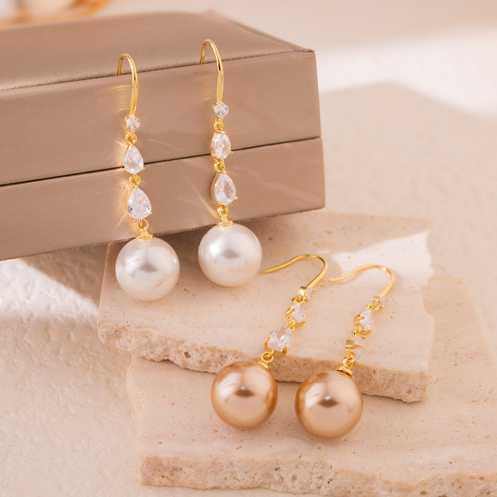 Wholesale Zirconia Pearl Tassel Ear Hooks