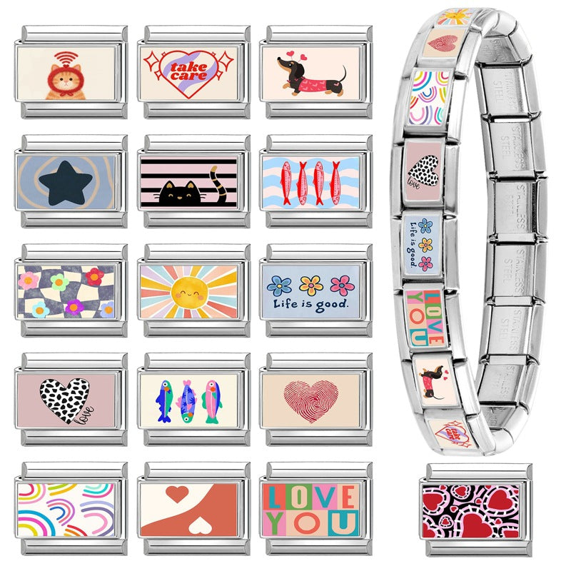 Wholesale Hearts and Love Italian Charms DIY flower fish Single Section Creative Stainless Steel Composable Bracelet